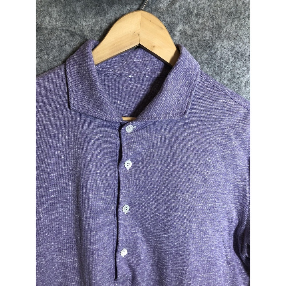 Luciano Barbera Polo Shirt Mens Medium Purple Cotton Linen Knit Made Italy